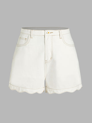 Solid Wave Trim Jean Shorts