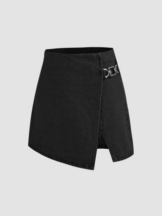 Denim Mid Waist Split Mini Skort