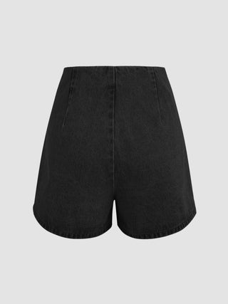 Denim Mid Waist Split Mini Skort
