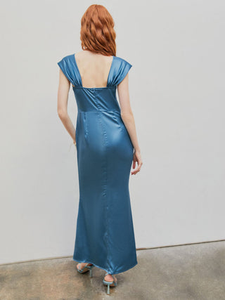 Satin Sculptural Ruched Off-shoulder Mermaid Maxi Dress