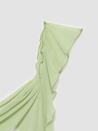Mesh Ruffle Hem Maxi Dress