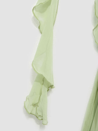 Mesh Ruffle Hem Maxi Dress