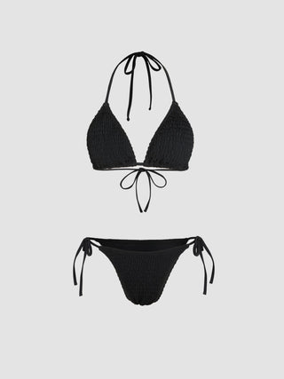 Solid Smocked Triangle Bikini Set