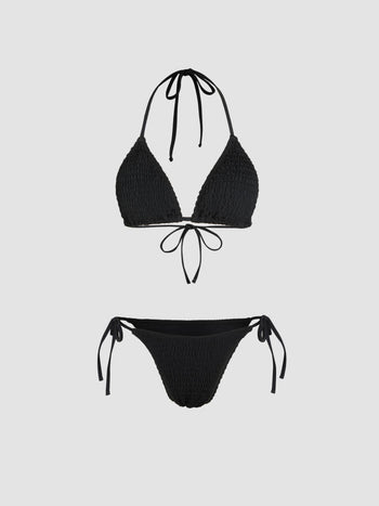 Solid Smocked Triangle Bikini Set