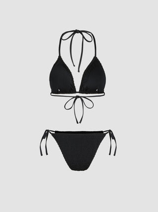 Solid Smocked Triangle Bikini Set