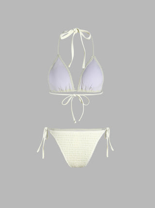 Solid Smocked Triangle Bikini Set