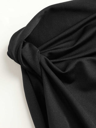 Knit Fabric Knotted Ruched Crop Tank Top & Maxi Skirt Set For Daily Casual Coffee Shop