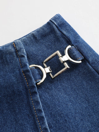Denim Mid Waist Split Mini Skort