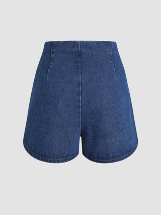 Denim Mid Waist Split Mini Skort