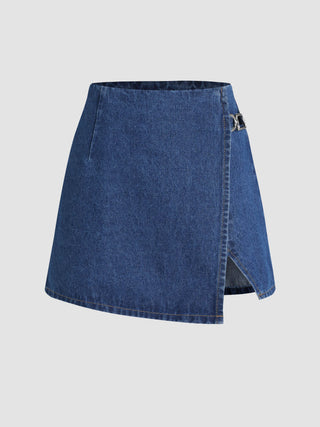 Denim Mid Waist Split Mini Skort