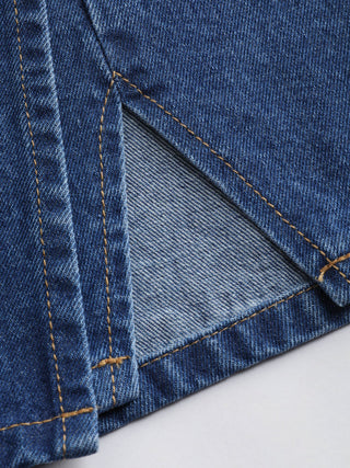 Denim Mid Waist Split Mini Skort