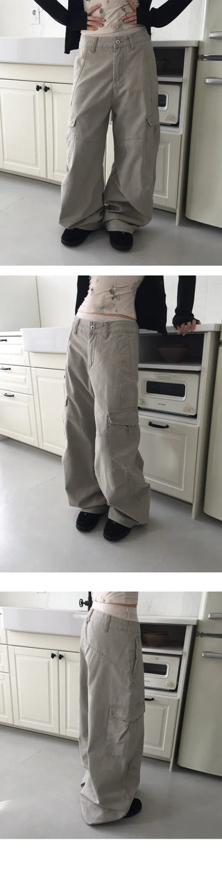 Balloon Wide Split Low Cargo Pants - 2 Colors