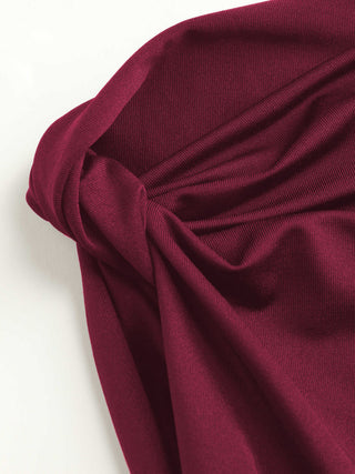 Knit Fabric Knotted Ruched Crop Tank Top & Maxi Skirt Set For Daily Casual Coffee Shop