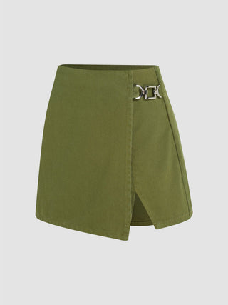 Denim Mid Waist Split Mini Skort