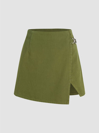 Denim Mid Waist Split Mini Skort