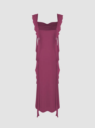 Mesh Ruffle Hem Maxi Dress