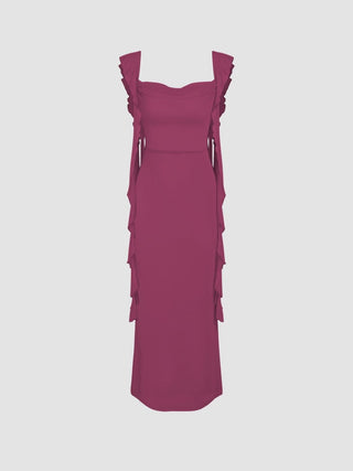 Mesh Ruffle Hem Maxi Dress