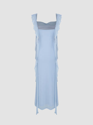 Mesh Ruffle Hem Maxi Dress