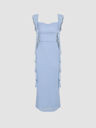 Mesh Ruffle Hem Maxi Dress