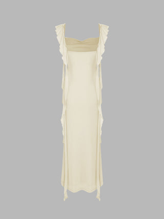 Mesh Ruffle Hem Maxi Dress