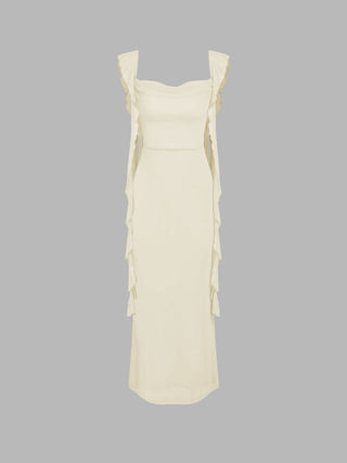 Mesh Ruffle Hem Maxi Dress