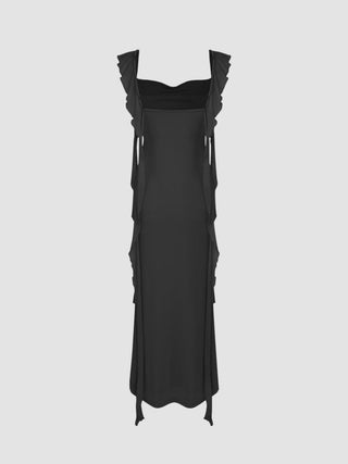 Mesh Ruffle Hem Maxi Dress