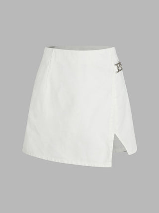 Denim Mid Waist Split Mini Skort