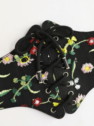 Lace Up Embroidery Corset Belt
