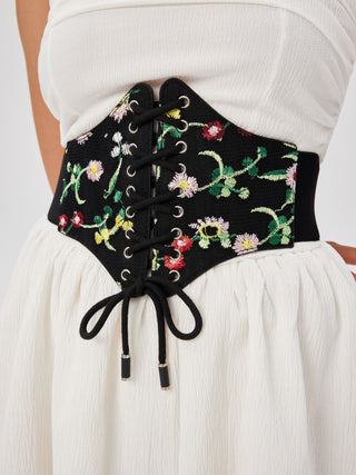 Lace Up Embroidery Corset Belt