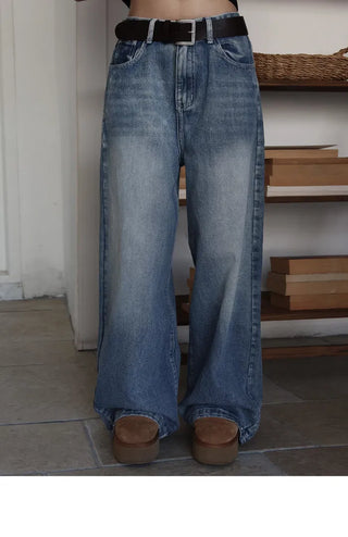 Folder Hem Snap Two-Way Faded Denim Pants - 4 Colors