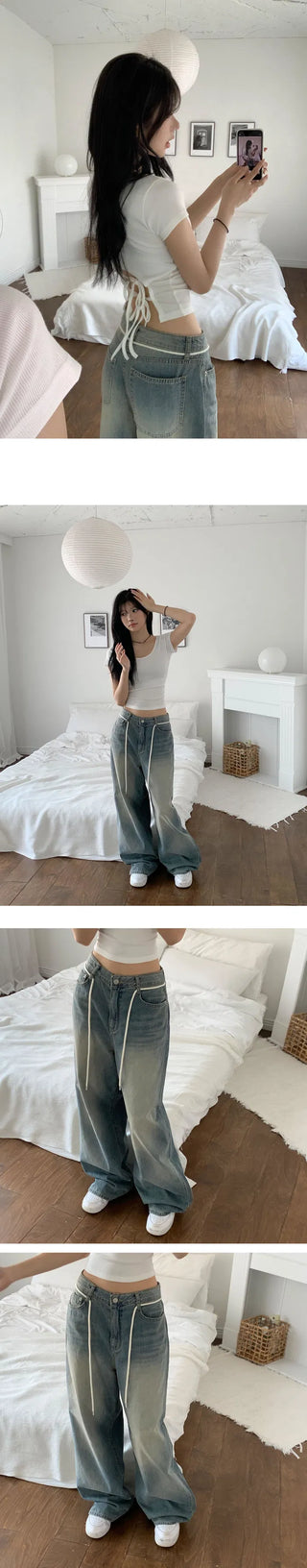 Ribbon Sweet Short Sleeve Strap T-Shirt - 4 Colors