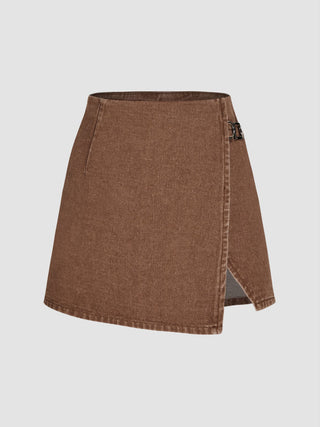Denim Mid Waist Split Mini Skort