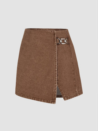 Denim Mid Waist Split Mini Skort