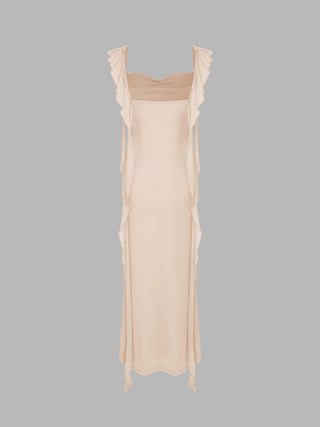 Mesh Ruffle Hem Maxi Dress