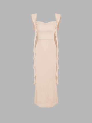 Mesh Ruffle Hem Maxi Dress