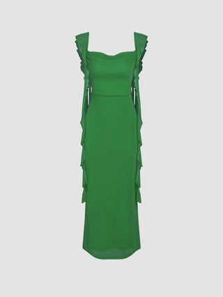 Mesh Ruffle Hem Maxi Dress