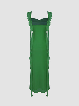Mesh Ruffle Hem Maxi Dress
