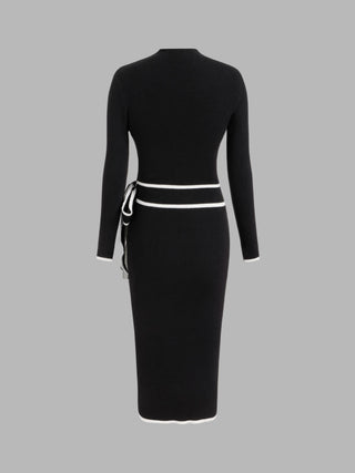 Turtleneck Belted Bowknot Knitted Maxi Dress
