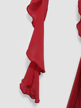 Mesh Ruffle Hem Maxi Dress