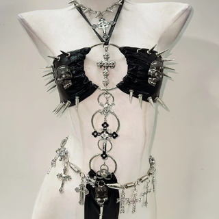 Halter rivet applique o ring bodysuit