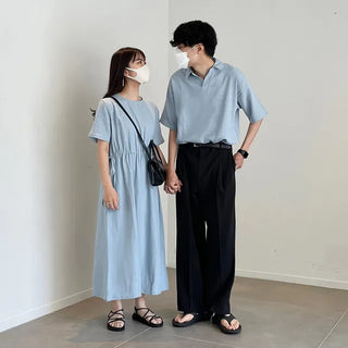 ex linen strap short-sleeved dress
