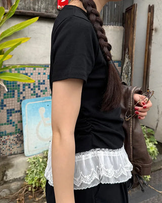 Lace Shirring Half-Sleeve T-Shirt