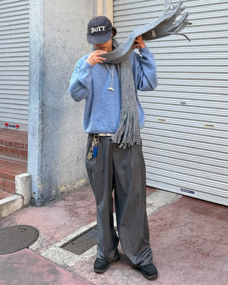 Two-pleat striped slacks