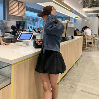 Shirred balloon mini skirt