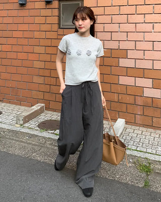 Striped pintuck wide-leg pants