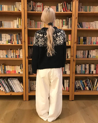 Colored Neck Nordic Knit Cardigan