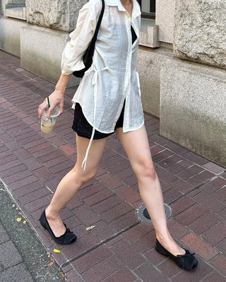 Satin ribbon flat shoes