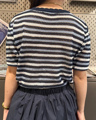 Wave Rib Border Half Sleeve Knit