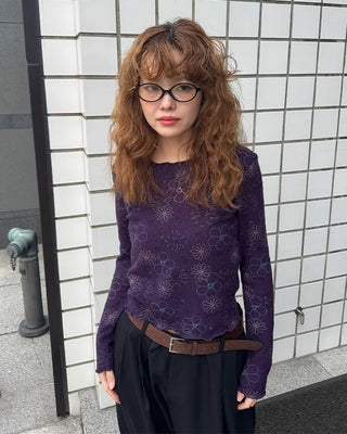 Floral print sheer long t-shirt