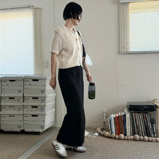Short-sleeved knit cardigan